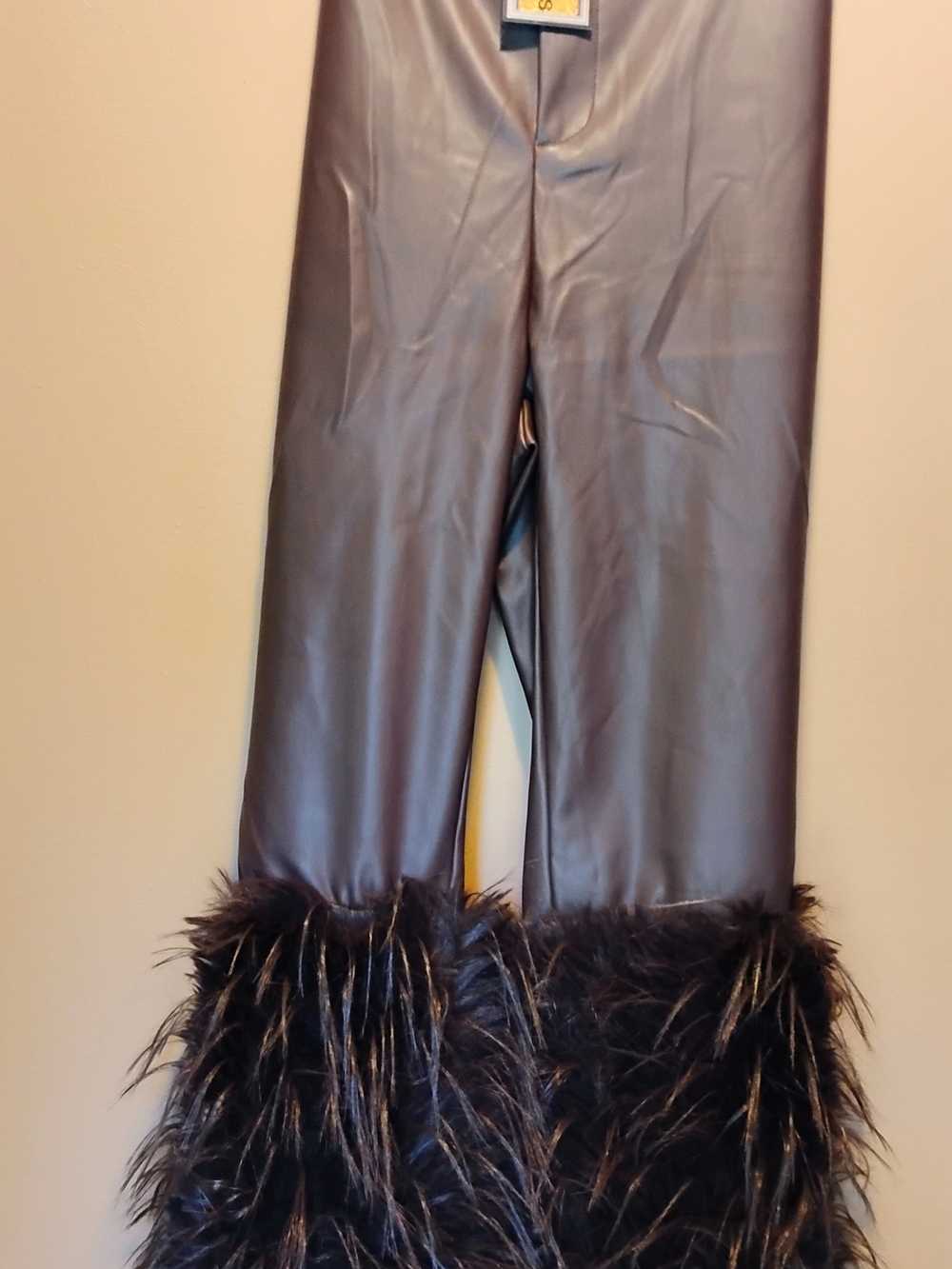 NWT. NEVER Worn. Brown Faux Leather Pants with Brown Faux-Fur Trim. 🤎🤎